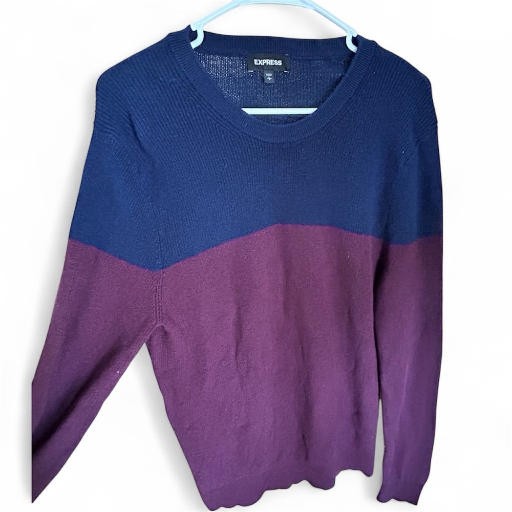 Express Mens Preppy Academia Color Block Sweater‎ - Navy and Burgundy